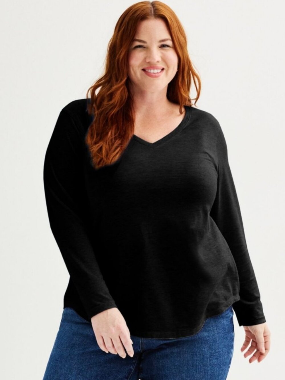 Sonoma Women's Plus Size The Everyday Tee Long Sleeve V-Neck Cotton Tee NWT 3X